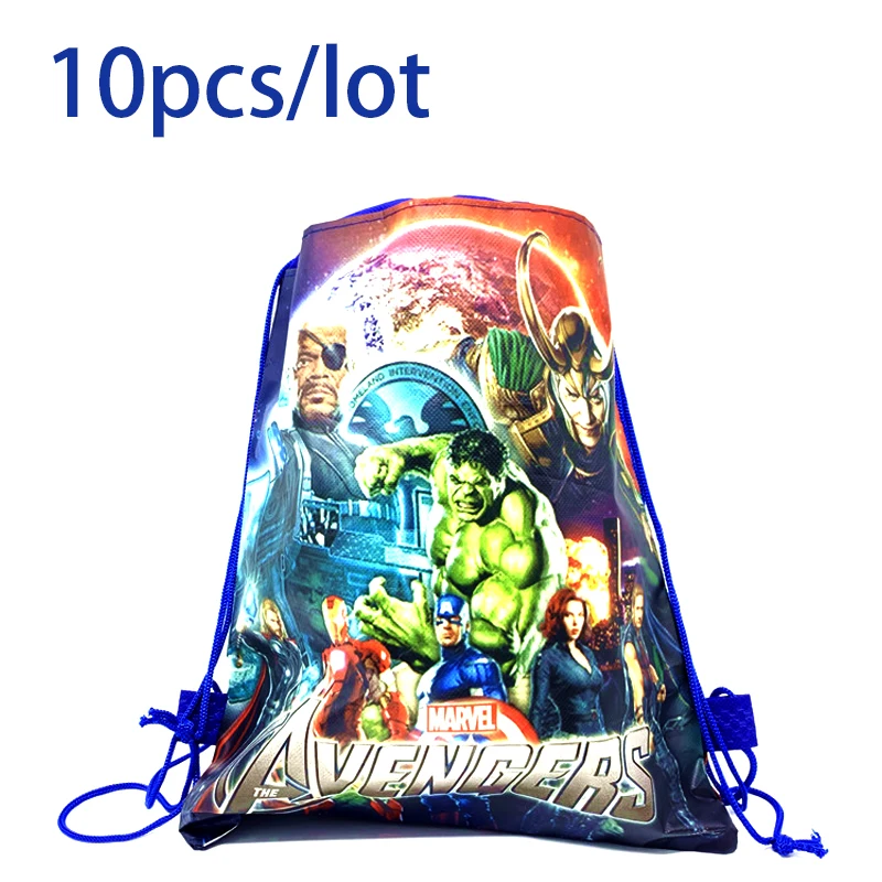 

10pcs/lot Avengers Theme Non-woven Fabrics Mochila Decorations Drawstring Gifts Bags Baby Shower Kids Favor Happy Birthday Party