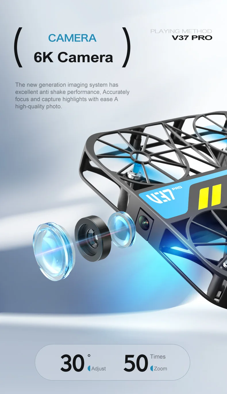 EBOYU V37 RC Drone 2.4G 6 Axis Gyro Wifi FPV 6K HD Camera 3D Flip Crashworthy Structure Altitude Hold Mini RC Quadcopter Toy 6
