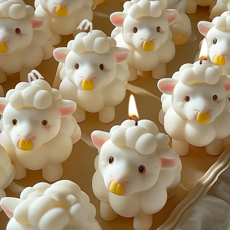 Cute 3D Sheep Aromatherapy Candle Silicone Molds DIY Fragrant Stone Handmade Soap Mold Chocolate Baking Tool Decorative Gifts
