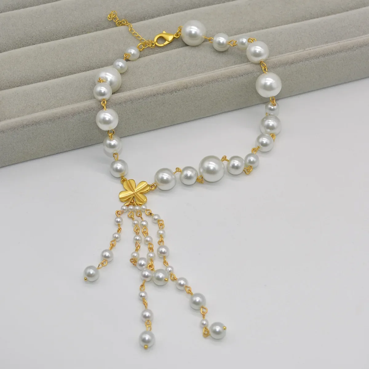 Metal Flower Imitation Pearl Tassel Women's Necklace Sweet Romantic Fashion Wedding Banquet Necklace For Women Fashion Jewelry