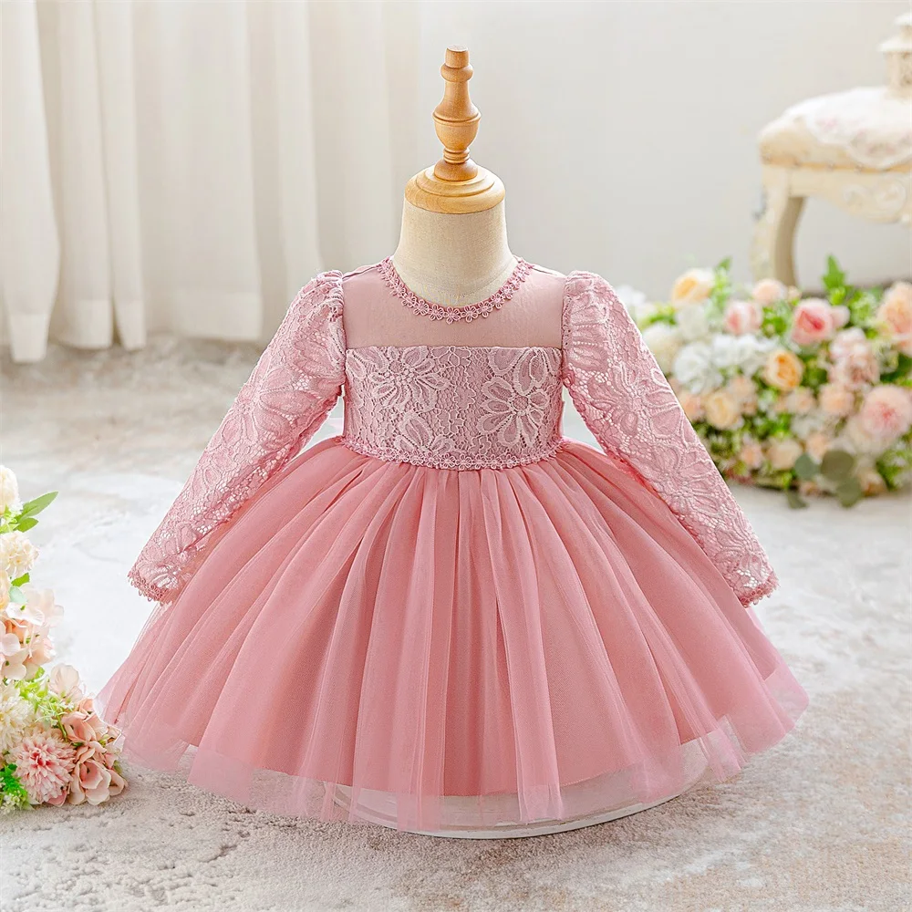 Langärmliges Spitzenkleid für Babys, elegantes High-End-Kleid, geeignet für Geburtstagsfeiern, Geburtstagsfotografie und Fotografie – Detail 10