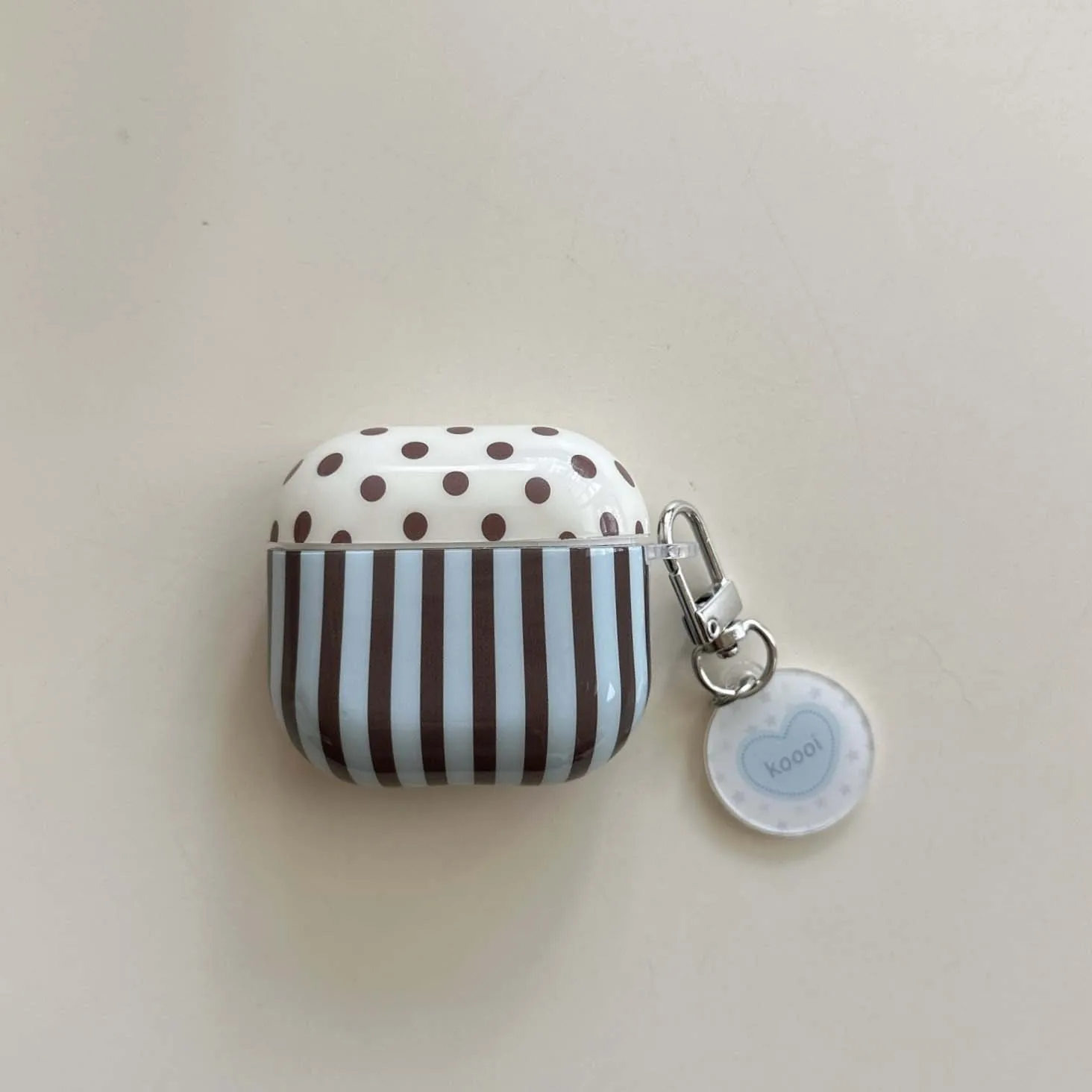 Stripe Design Earphone Case with Cartoon Pendant and Flower Accent for Wireless Bluetooth Charging