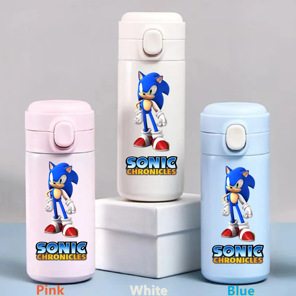 thumbnail image 1 of Taza de agua de acero inoxidable Sonic The Hedgehog de 320/420 ml, a prueba de fugas, termo de vacío, portátil, para viajes, taza para beber con dibujos animados para niños, 1 of 5