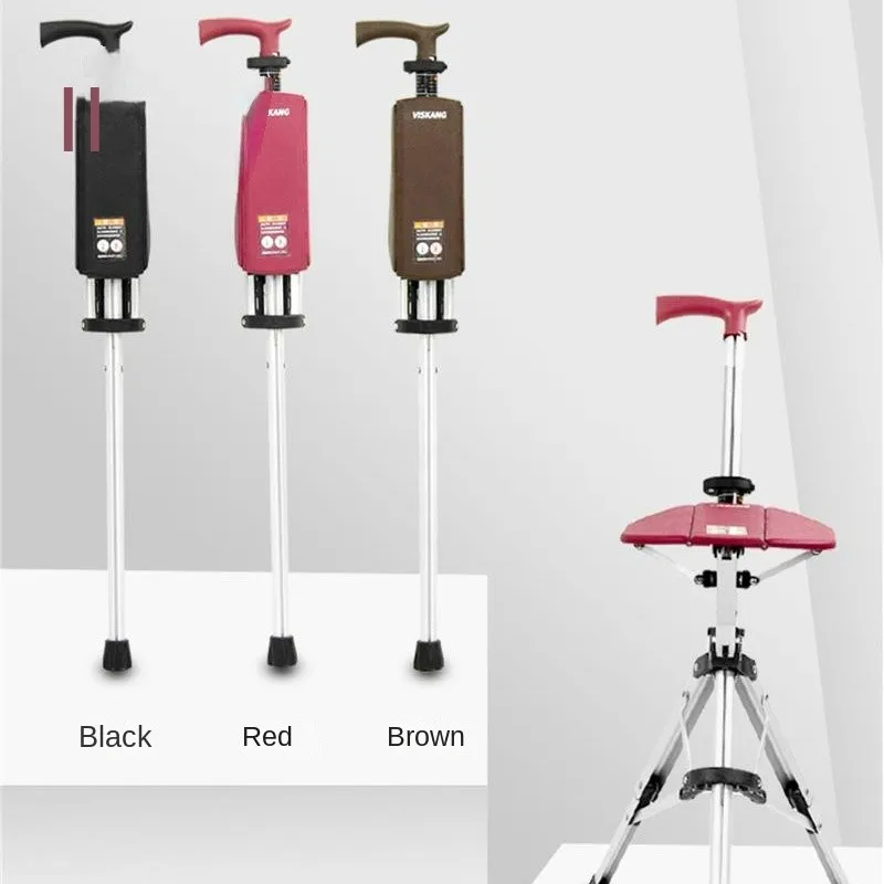 MultifunctionalNonslipWalkingStickwithSeatOneKeyFoldable