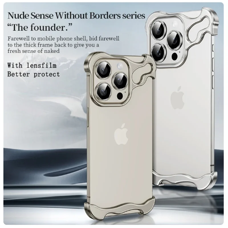 Aluminiumlegierung Eckenschutz Handyhülle für iPhone 17 Air 16 15 13 14 Pro Max mit Linsenschutzfolie und stoßfestem Titanlegierungs-Bumper – Detail 1