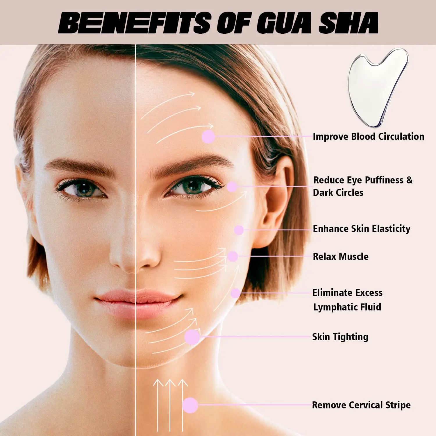 Gua Sha Board Facial Massage Tool Stainless Steel SUS304