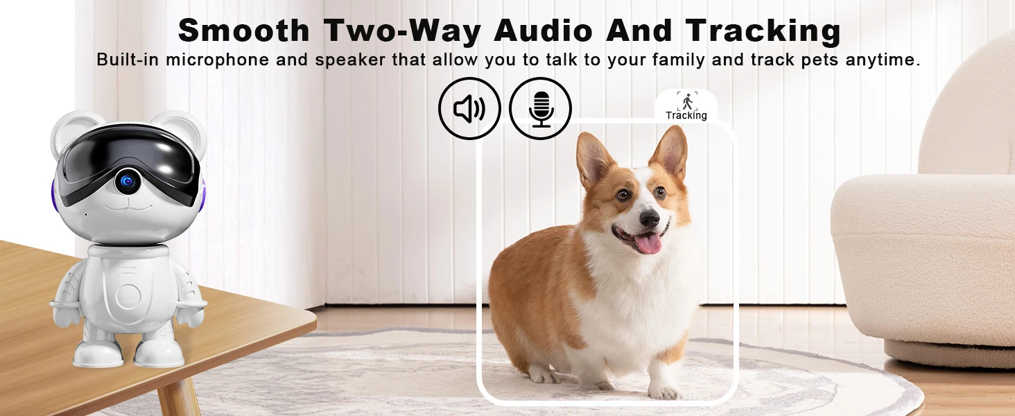 Two-way voice real-time call function and motion detection tracking