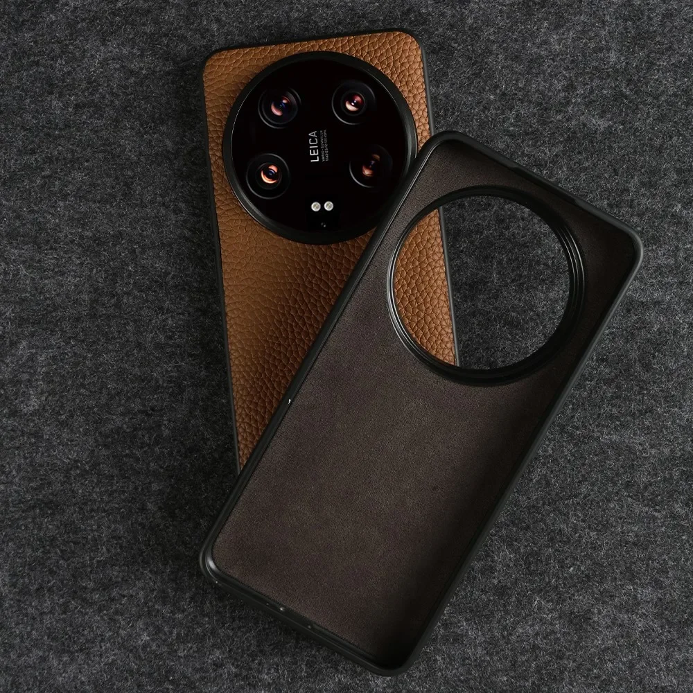 NZN Durable Genuine Leather Full-Wrap Litchi Pattern Phone Case Cover