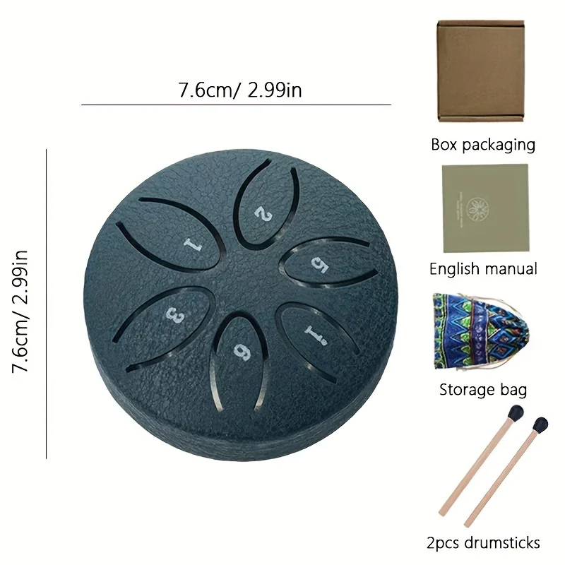 Portable 6-Tone Mini Steel Tongue Drum Mini Handheld Percussion Instrument for Beginners Carbon Steel Hollow Drum Mallets
