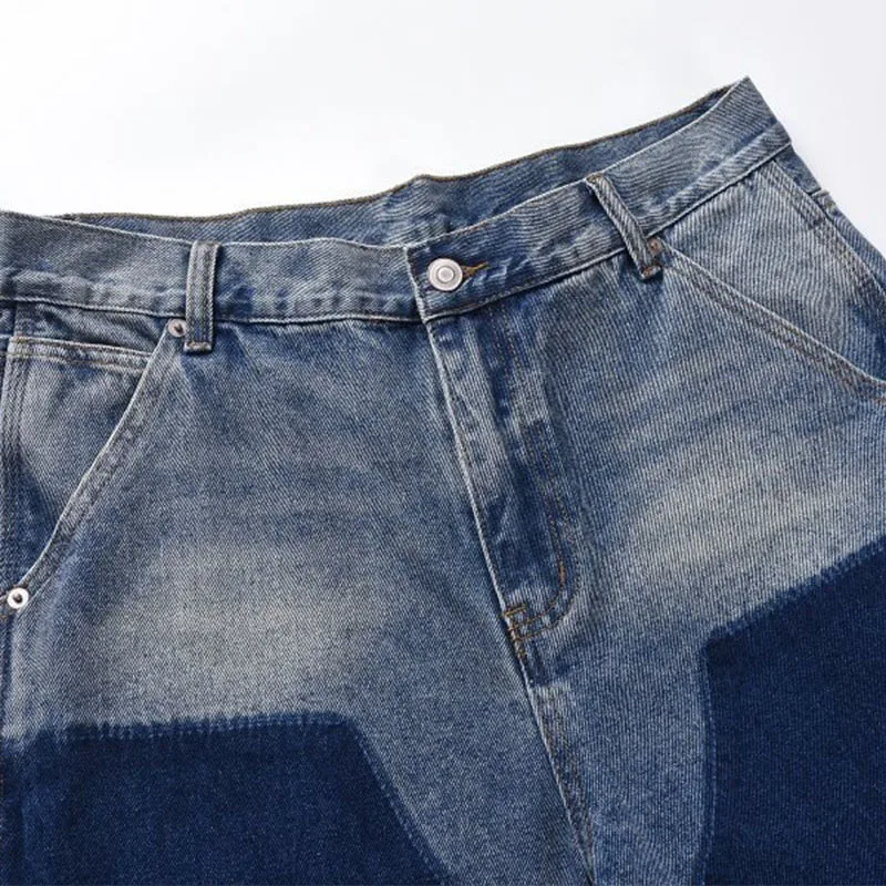 Retro Washed Denim Shorts Men's Straight Fold Jeans Shorts Streetwear Hip Hop Cowboy
