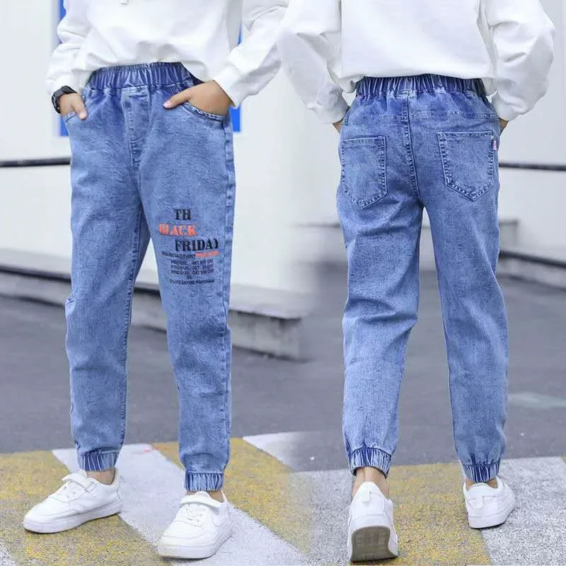 Boys Jeans Kids Casual High Waist Jean Pant Cartoon Printed Denim Pants  Children's 2024 Spring Autumn Trousers Clothes