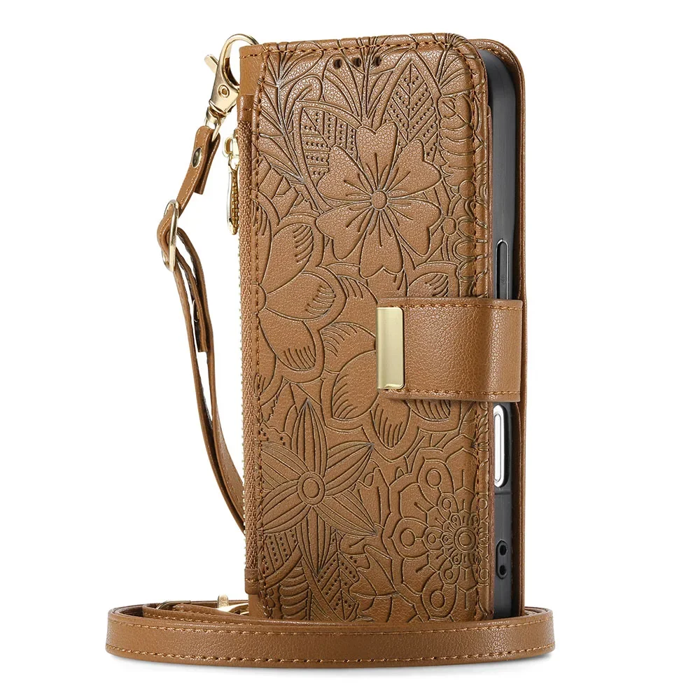 Zipper Wallet Flip Case with Card Holder and Wrist Strap