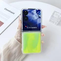 Luxury Liquid Nightlight Quicksand Clear Rugged Case - Shockproof Contrast Color Folding Protective Cover for Xiaomi MIX Flip (Green Yellow)