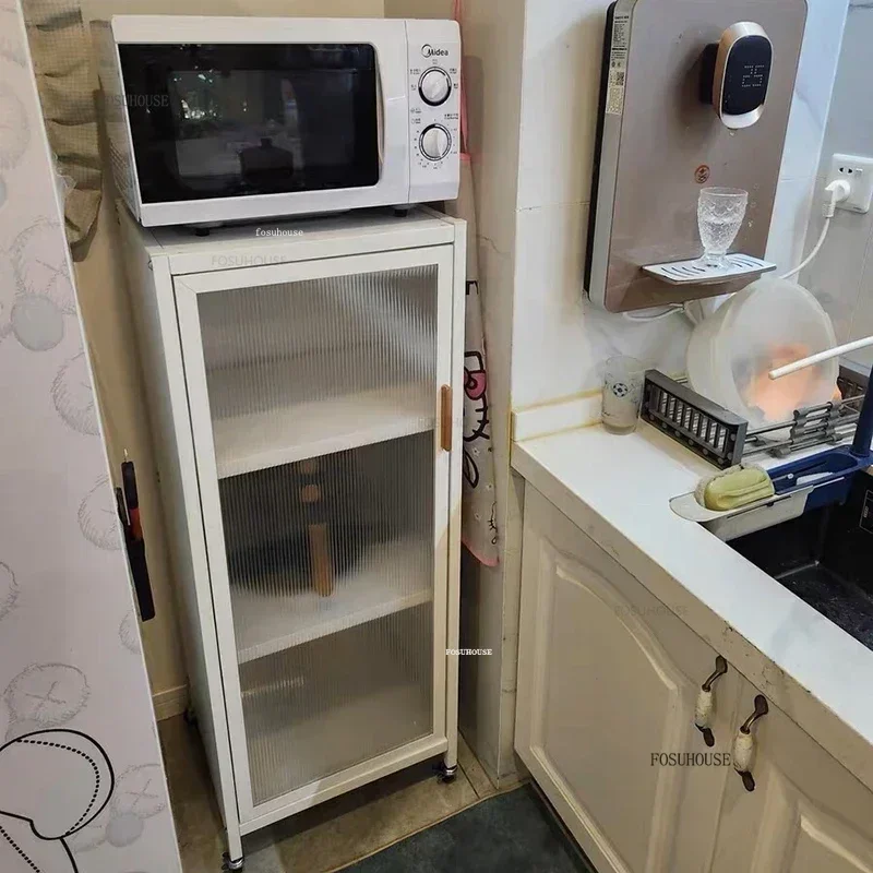 Nordic Metal Kitchen Cabinets Multi-layer Storage Rack with Wheels Refrigerator Seam Cabinet Home Cupboard Storage Cabinet