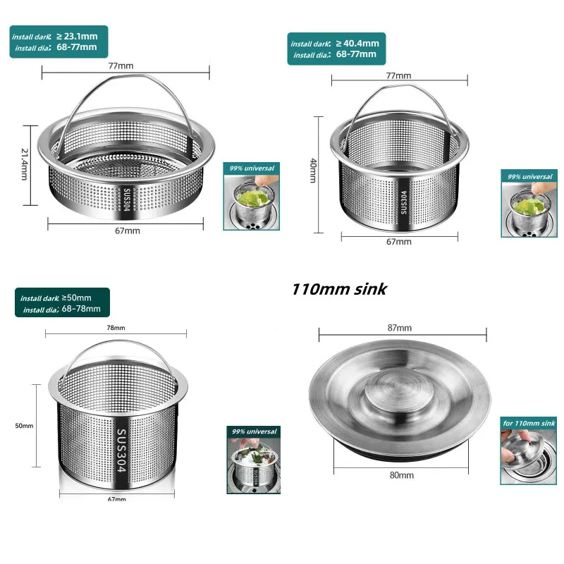 Sink Filter Kitchen Sink Filter Sink Strainer Kitchen Sink Strainer 99% Stainless Steel Kitchen Sink Strainer Basin Sink Drain Cover Filter Basket With Handle Waste Filter Mesh Kitchen Accessories