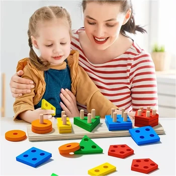 Montessori Toys Wooden Baby Stacking Toys Sensory Educational Shape Sorter Color Sorting Toys for 1 2 3 Year Old Birthday Gifts