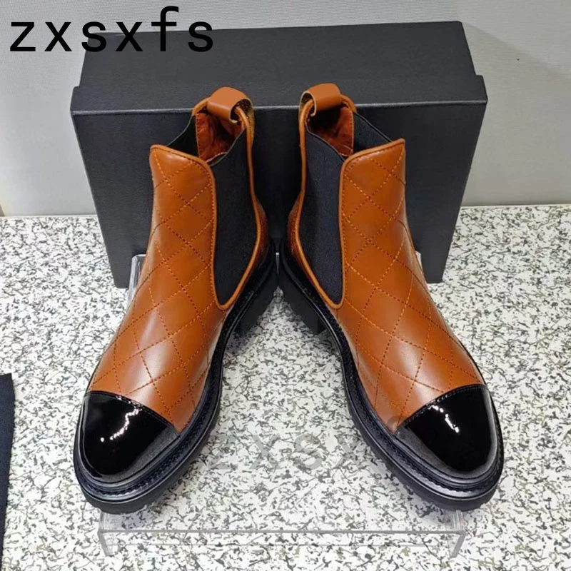 Real Leather Platform Women Boots Designer Round Toe Brand Chelsea Ankle Boots For Woman Autumn Casual Shoes Women Short Boots