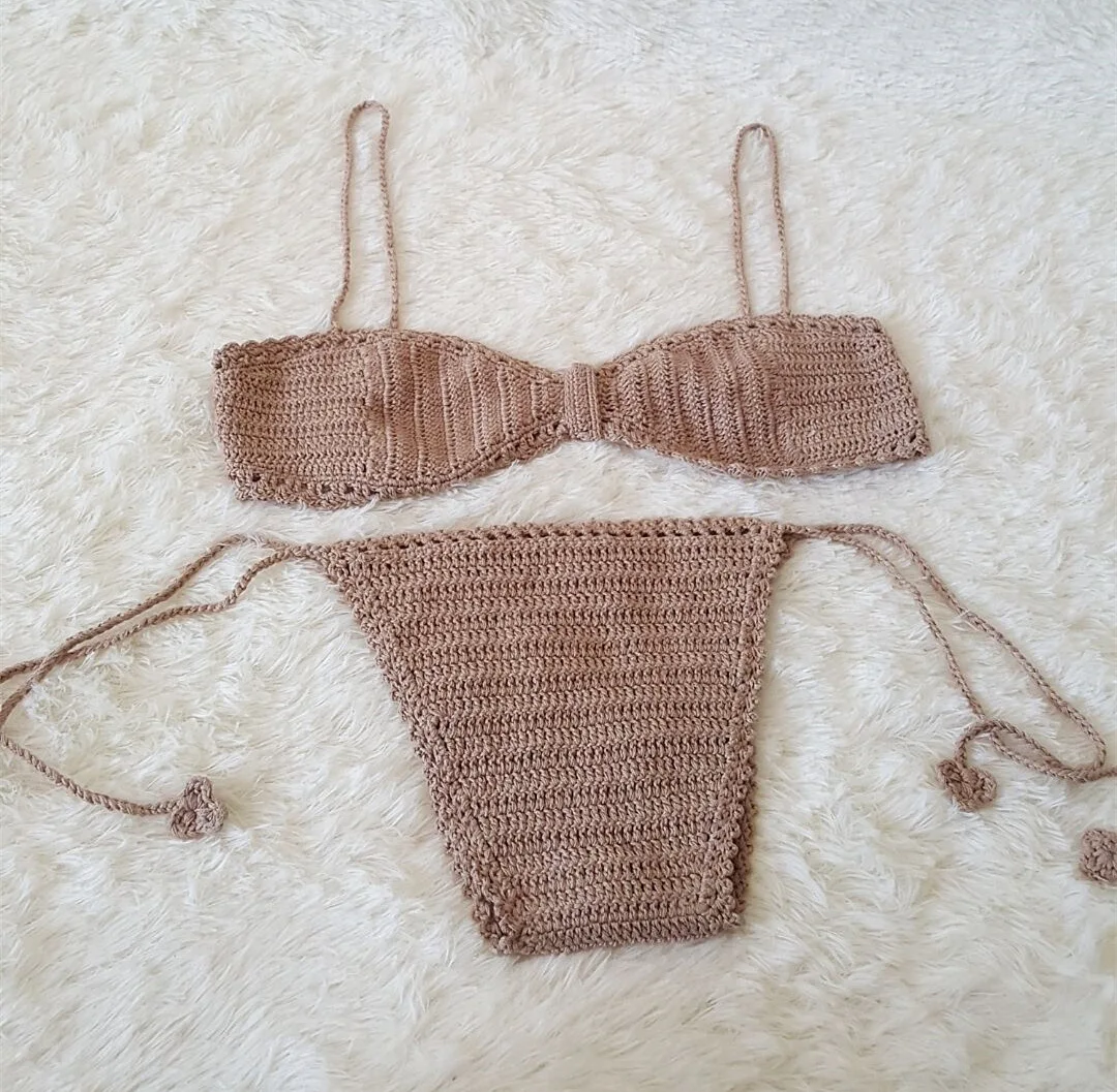 Europe and The United States Pure Hand-knitted Two-piece Set Beach Leisure Hot Spring Holiday Sexy Underwear Bikini Swimsuit