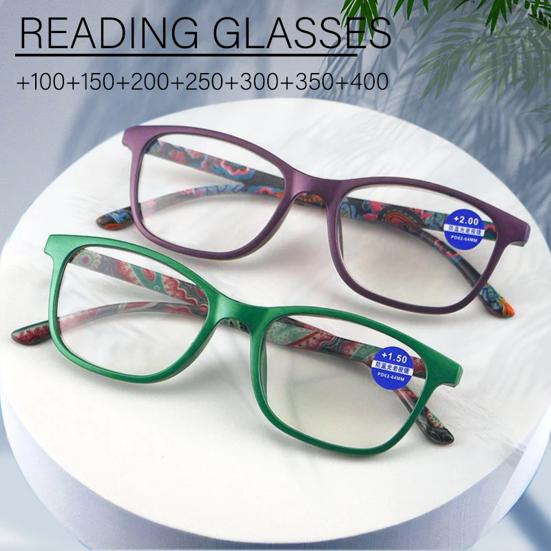 Модни дамски очила за четене с принт на цветя, смола, очила за четене, увеличителни очила за пресбиопия +1,0~+4,0 очила за четене, дамски