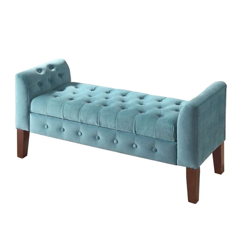 

HomePop Velvet Tufted Storage Bench and Settee, 50"W x 18"D x 23"H, Teal