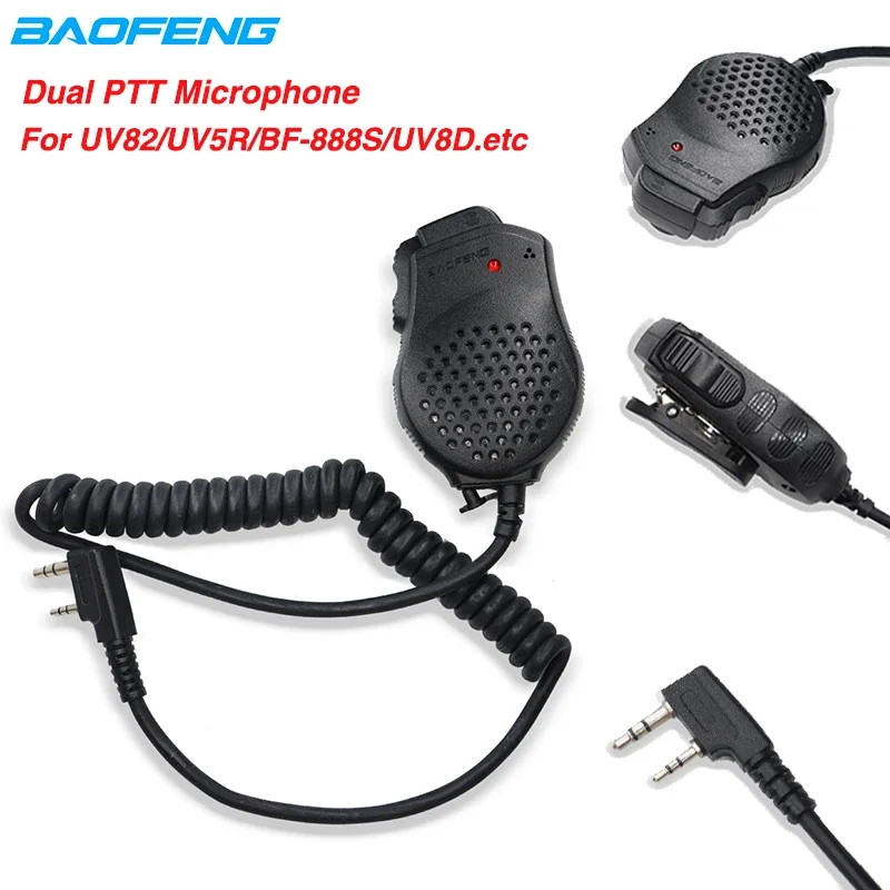 

Original Baofeng 2 Dual PTT Speaker Mic Microphone For Walkie Talkie UV-82 UV82 BF-888S UV-5R UV-17 UV-H7 Radio Accessories