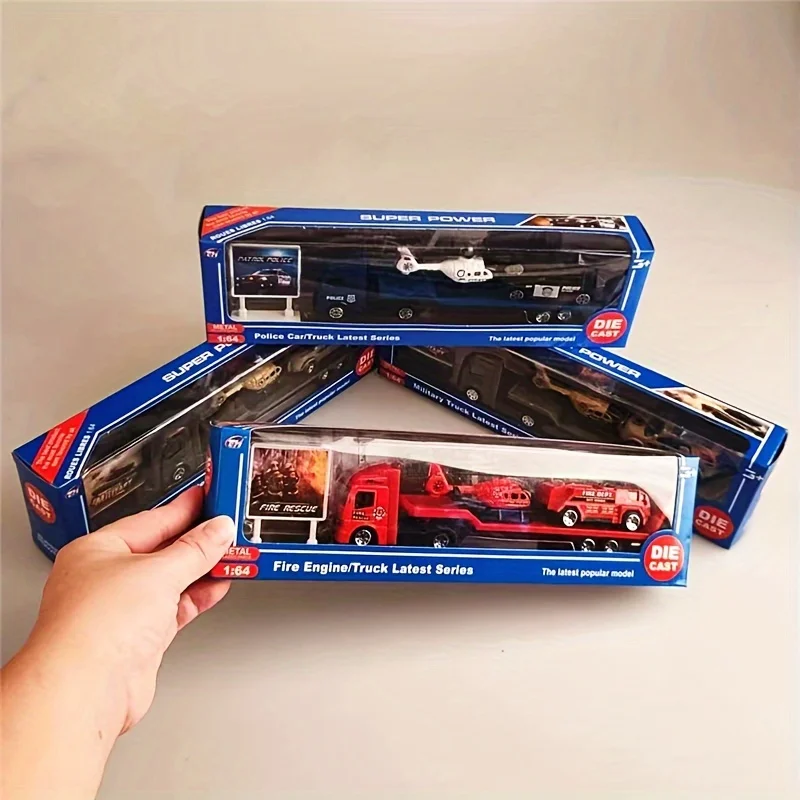Friction Powered Play Vehicles Set: Construction, Police Car, and Fire Engine Toy Set