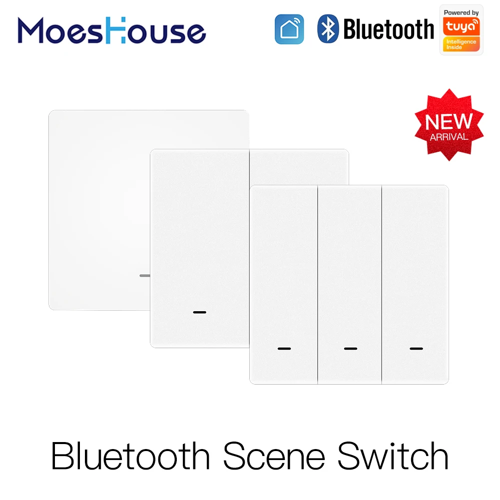 

MoesHouse Tuya Bluetooth Mesh Wireless Scene Switch Push Button Battery Powered Transmitter Scenario for Smart Devices 1/2/3Gang