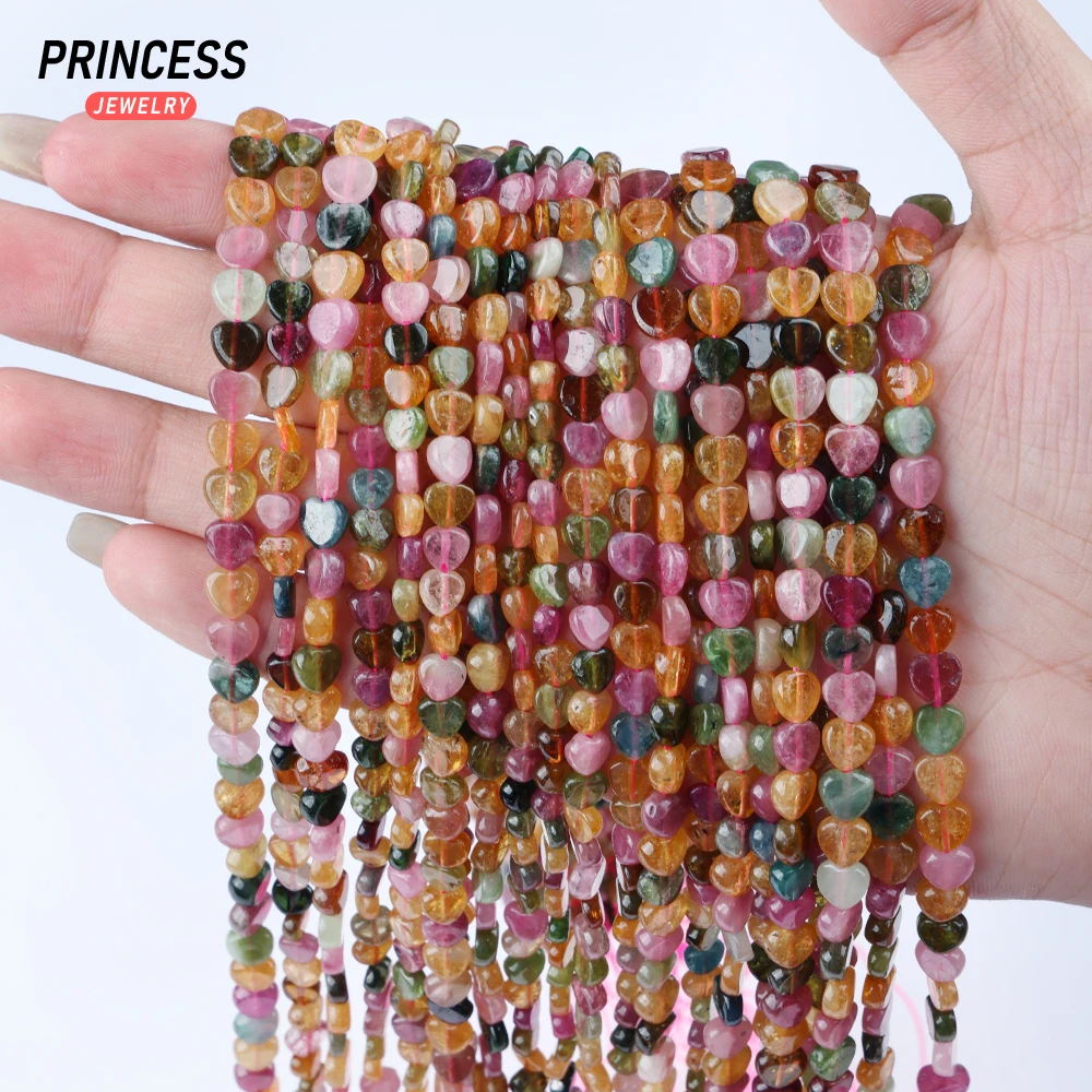 Clearance Natural Colorful Tourmaline 6mm Heart Beads Healing Crystal for Jewelry Making Bracelet DIY Accessories Wholessale 5