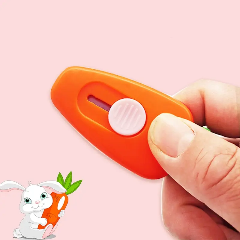Cute Carrot Pocket Utility Knife Express Box Paper Cutter Art Craft Wrapping Opener with Keychain Hole Office School Stationery
