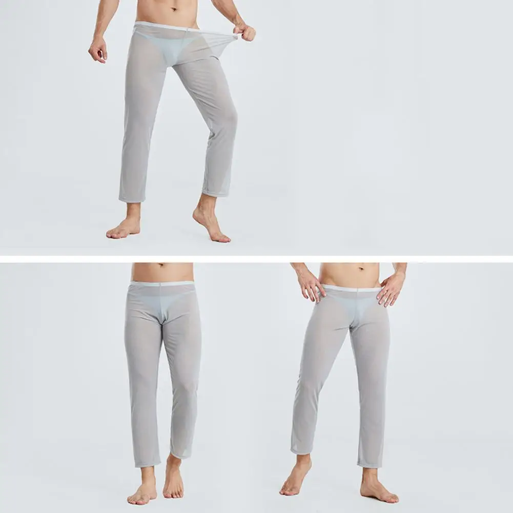 

Elastic Pajama Pants Breathable Soft Men's See-through Pajama Pants Ultrathin Ice Silk Bottoming Trousers for Comfortable