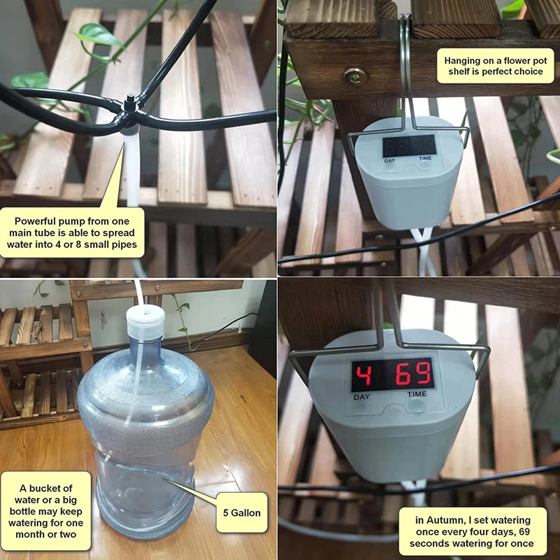 Plant Watering Pump 2/4/8 Head Automatic Watering Pump Controller Flowers Plants Home Sprinkler Drip Irrigation Device Pump Timer System Garden Tool