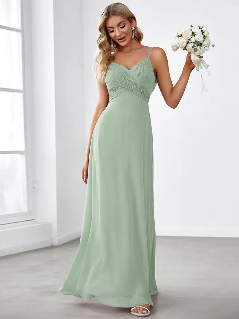 Elegant Evening dresses Deep V-neck Sleeveless Spaghetti straps Backless 2024 ever pretty of A-line Mint Green Bridesmaid dress
