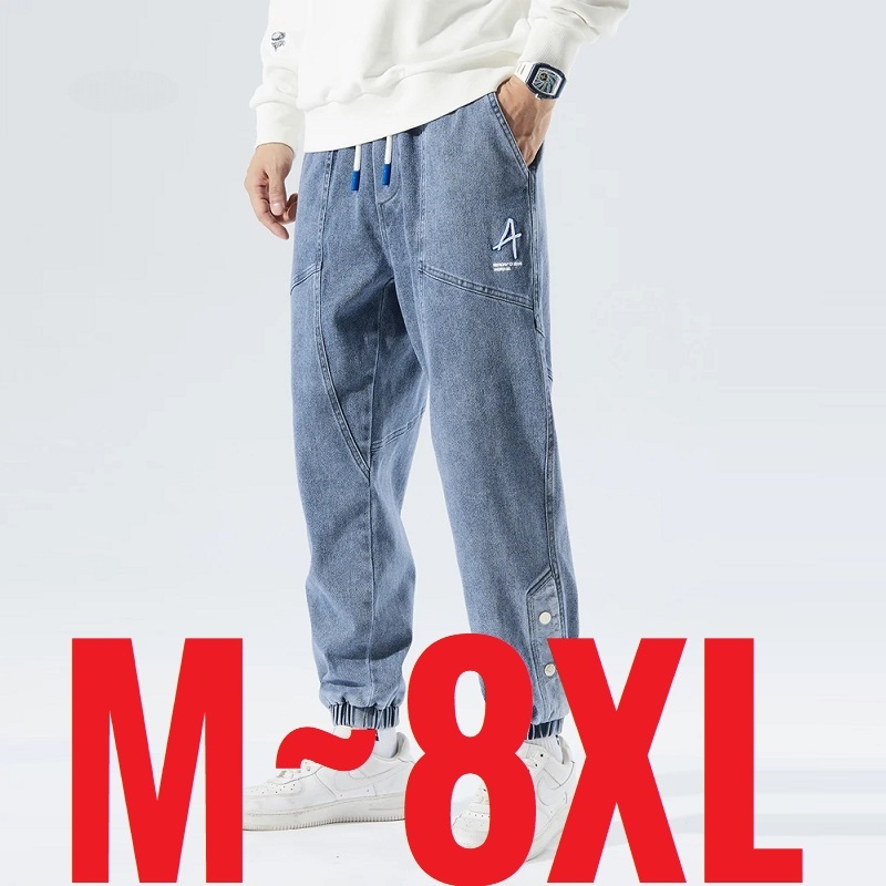 Korean Popular Clothes Jeans Casual Men Loose Fit Stretch Spandex Denim Jogger Pant Male Hip Hop Streetwear Trouser Big Size 8XL