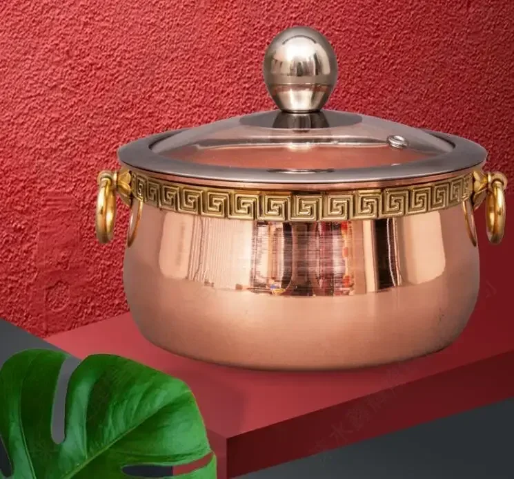 Pure copper thickened restaurant single hot pot one person shabu mutton small copper pot - Image 2