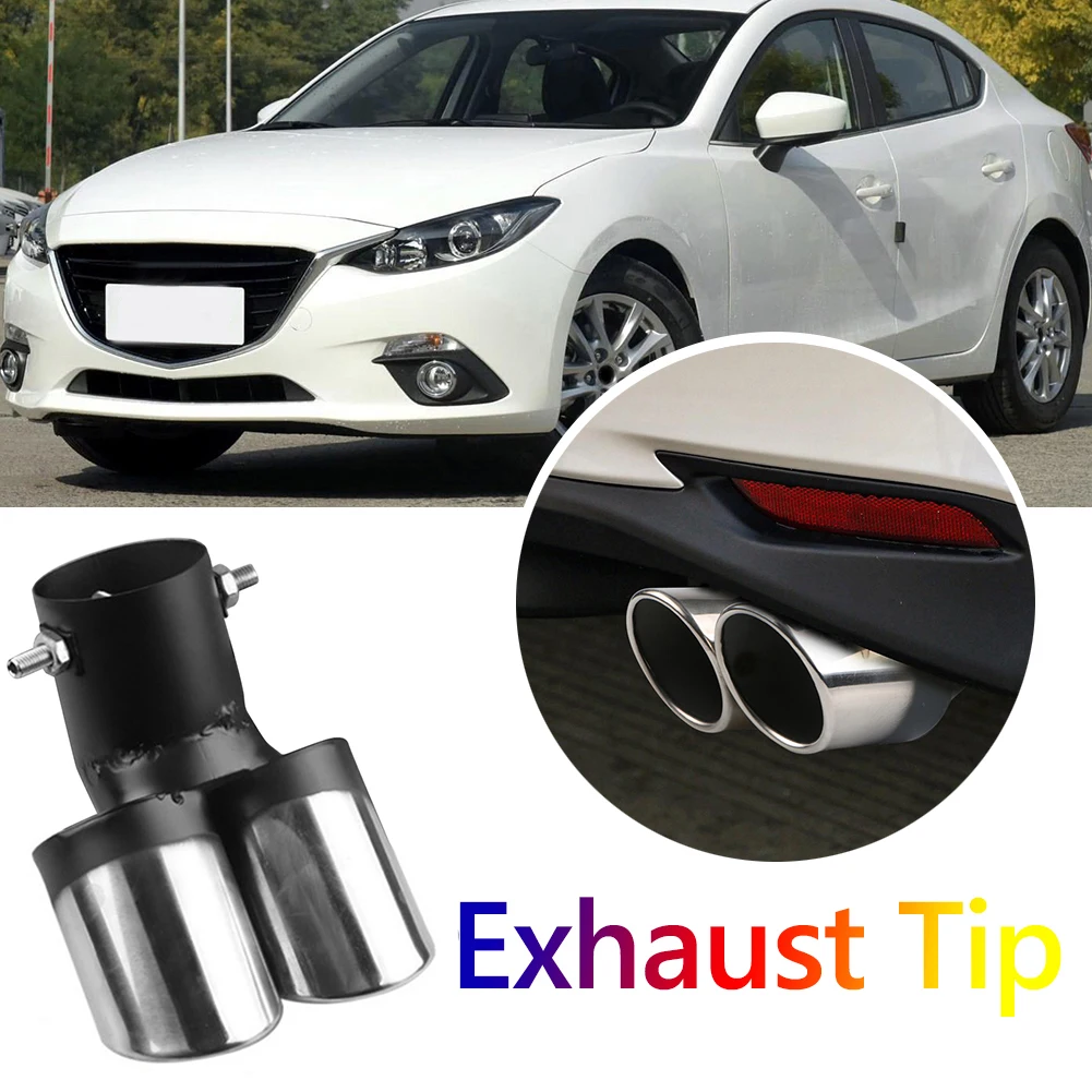 Car Tail Pipe Muffler General One Out Two Grilled Blue Throat Stainless Steel Exhaust Pipe Modification Styling