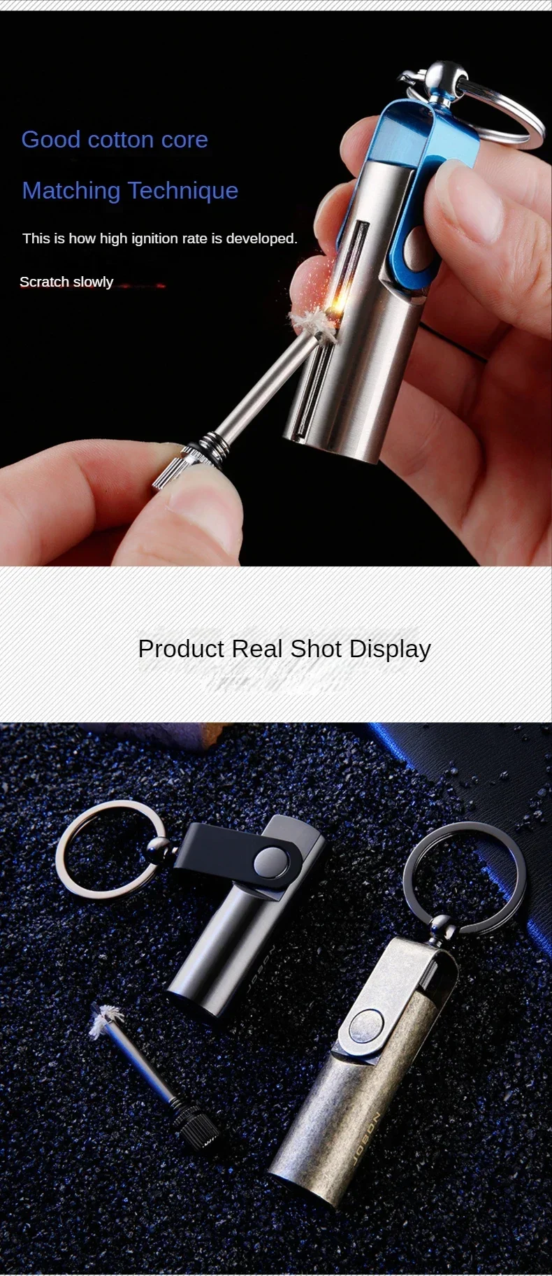 Description Picture 4 of itemMatch Kerosene Lighter Keychain Cigarette Lighters Metal Matches Torch Lighter Portable Men's Gift Windproof Smoking Accessories