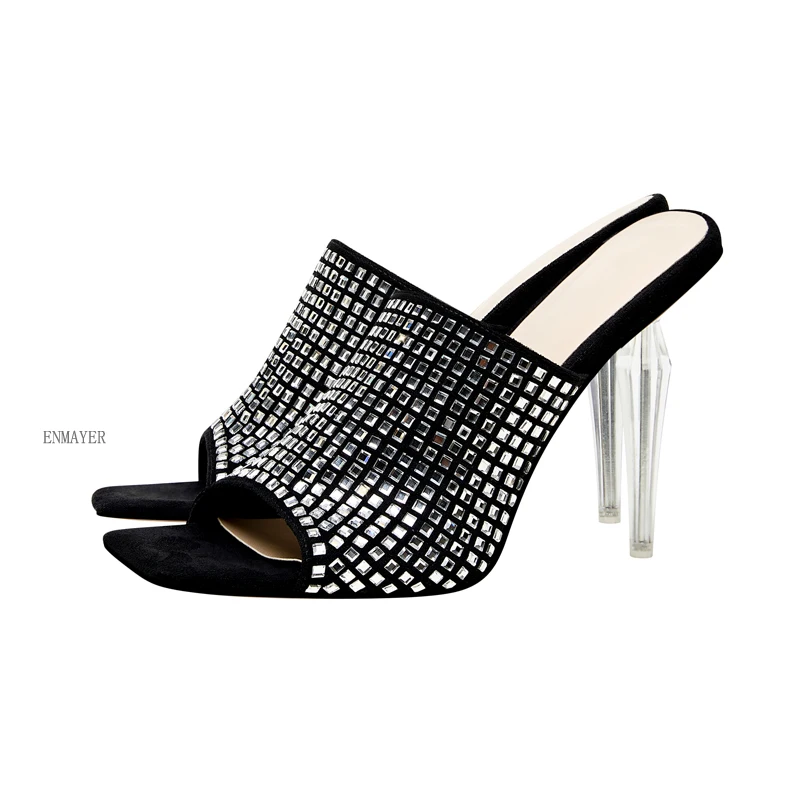 

ENMAYER, летние классические туфли с прорезями, женская обувь с искусственными кристаллами, роскошные сандалии