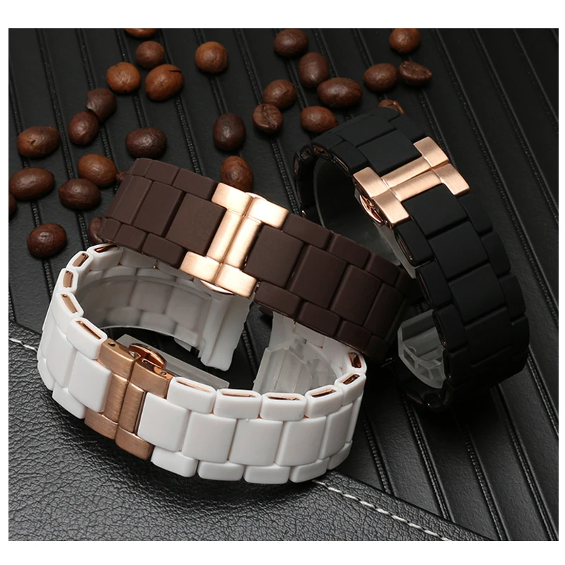 Rose Gold Buckle Silicone Wristband Bracelet - 20/23mm Strap