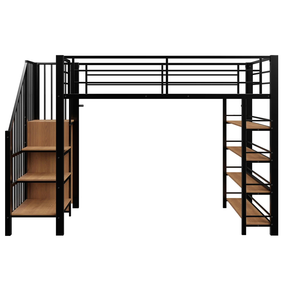 90*200cm Hochbett für Kinder, mit Sicherheitstreppe, Stauraum und kleinem Kleiderschrank, Bodeneinbaum, Hochzaun-Design, Einzelbett – Detail 14
