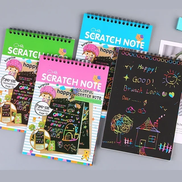 10 Sheets Fun Magic Drawing Book Toy DIY Scratch Notebook Black Cardboard Children Learning Toys Scratch Art Painting Doodle 2