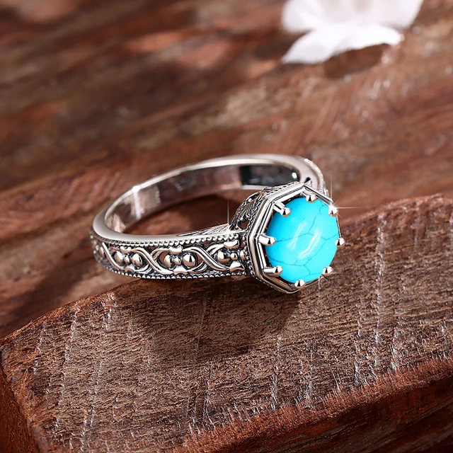 Tibetan Turquoise Ring 925 Sterling Silver Ring Oxidized Silver Ring