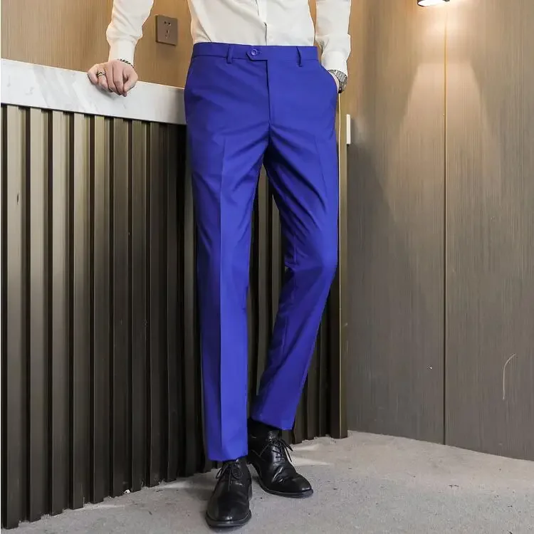Men Pants Business Casual Office Wedding Formal Trousers Solid Color Slim Fit Suit Pants 29-40