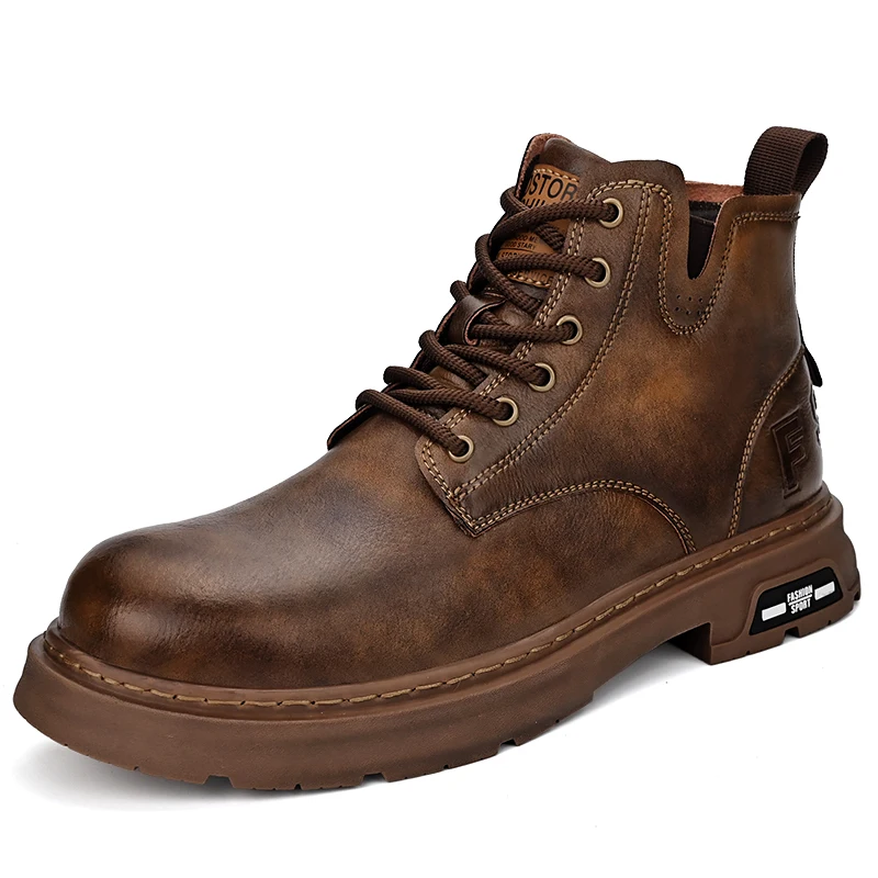 

2023 Winter Popular Men's Leather Short Boots Warm Cotton Boots Retro Fashion Work Boots Men's Banquet Formal Boots