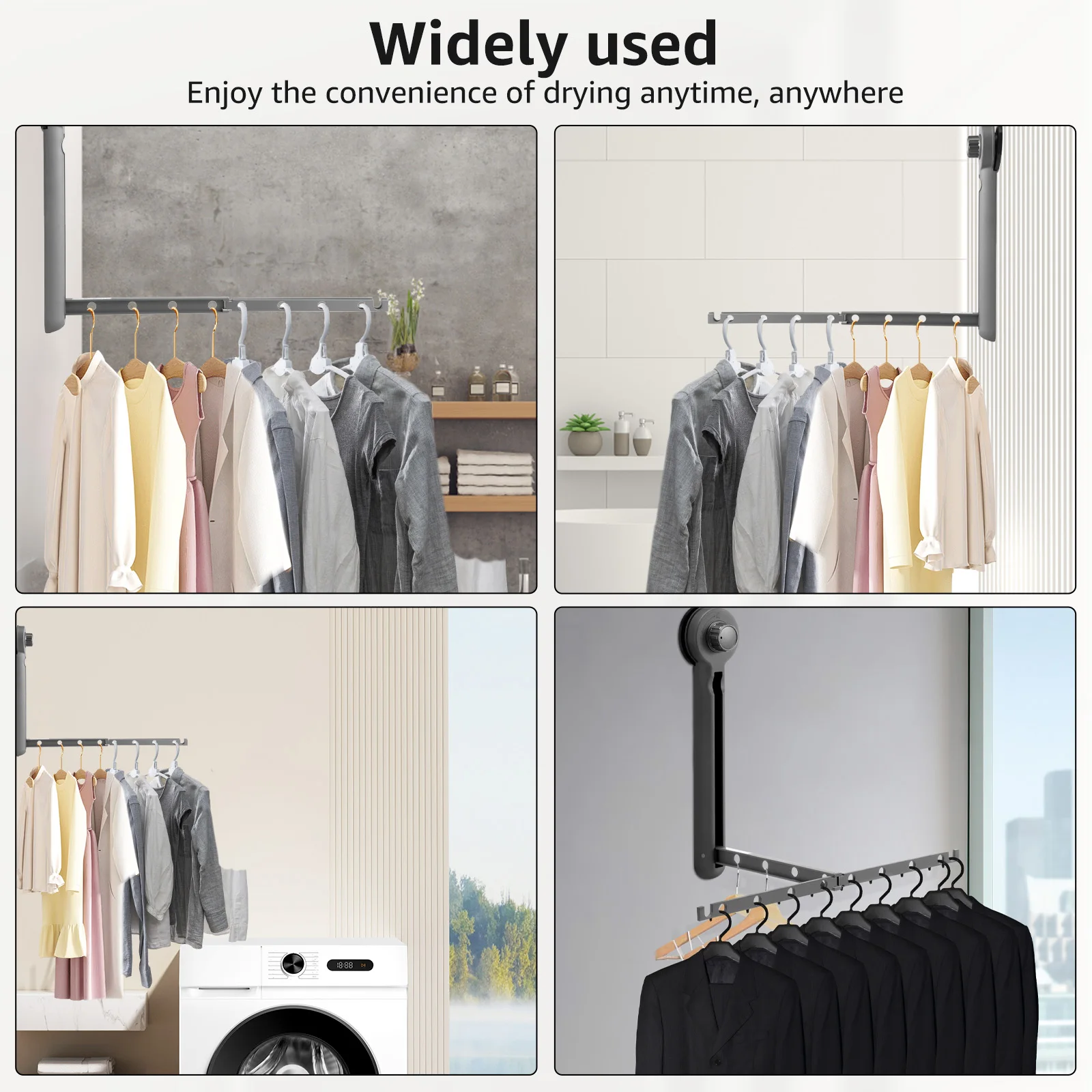 Folding Clothes Drying Rack Aluminium Alloy 12 Holes Wall Mounted Suction Cup Clothes Rack Laundry Hanger for Balcony Bathroom 6