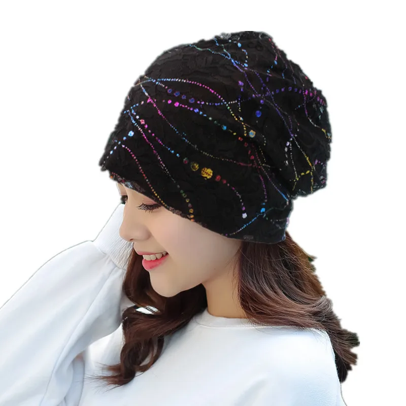 Female Spring Autumn Windproof Warm Confinement Cap Headscarf Women Summer Lace Rhinestone Breathable Sunscreen Sun Hat W54