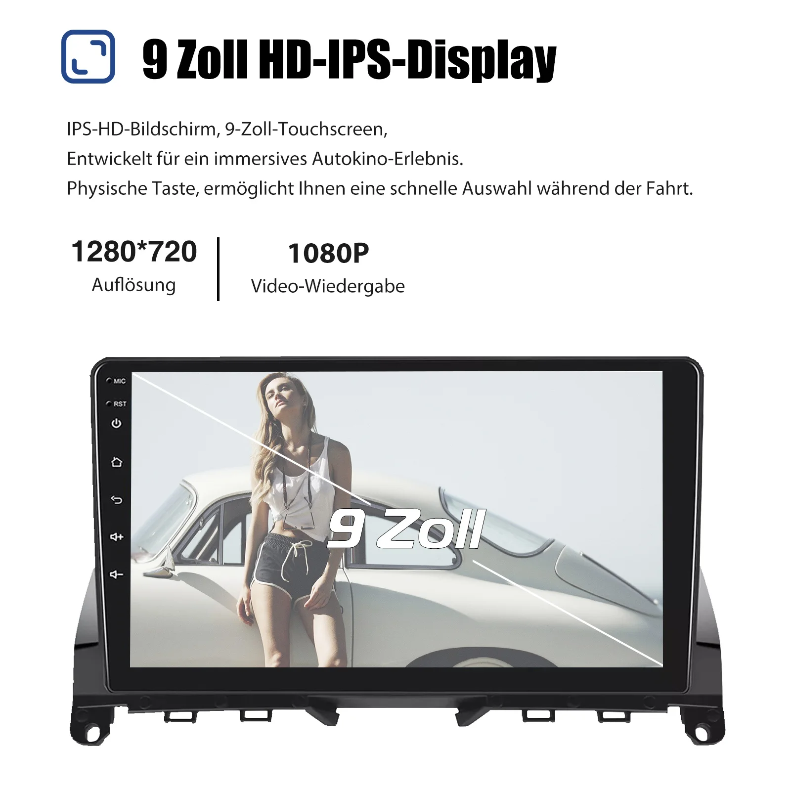 ESSGOO 2 DIN Kabelloses CarPlay 9" HD Touchscreen Autoradio für Mercedes Benz C-Klasse W204 2006-2011 GPS Navigation Android 13 64G Wifi FM BT Multimedia Video Player – Detail 13