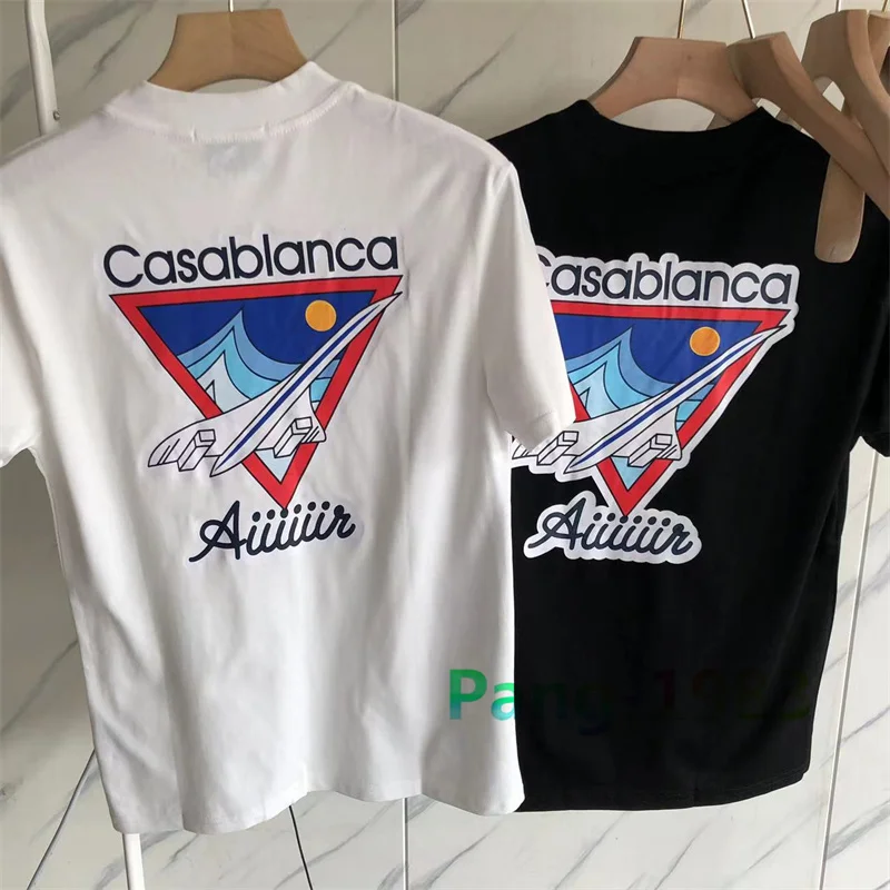

Black White Casablanca Aircraft Letter Logo Printed T-shirt Unisex Tops Tee