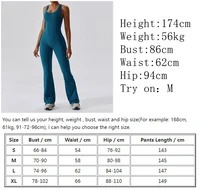 Flared Jumpsuit Women 2025 Fitness Gym Overalls for Women Sportswear Monos Largos Mujer Yoga Tracksuit Brown Khaki White Blue - Image 6