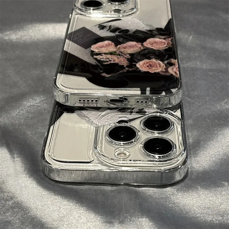 Elegant Black Floral Clear Case with Rose Design - Soft Protective Phone Cover