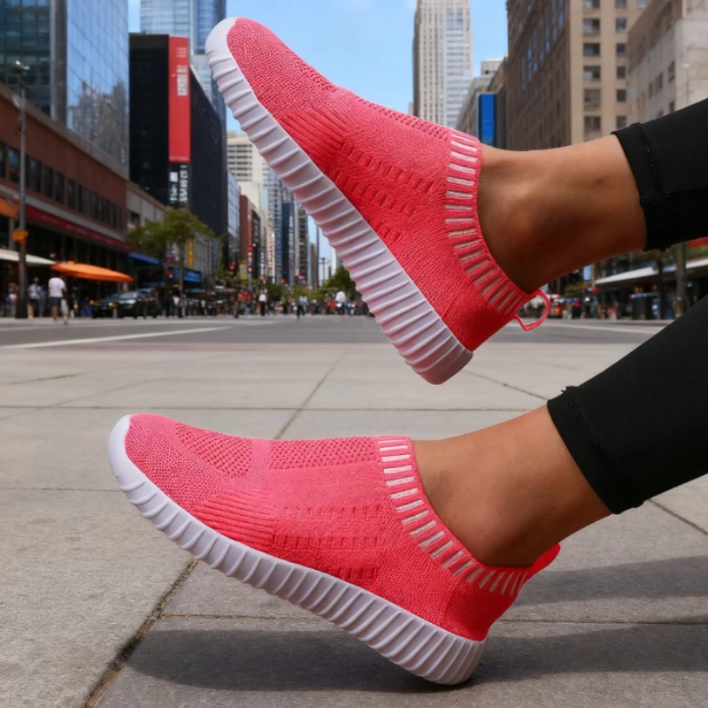 Women's Ultra Light Walking Shoes Fashion Fly Woven Mesh Breathable Sneakers Outdoor Casual Fashionable Soft Women's Flat Shoes